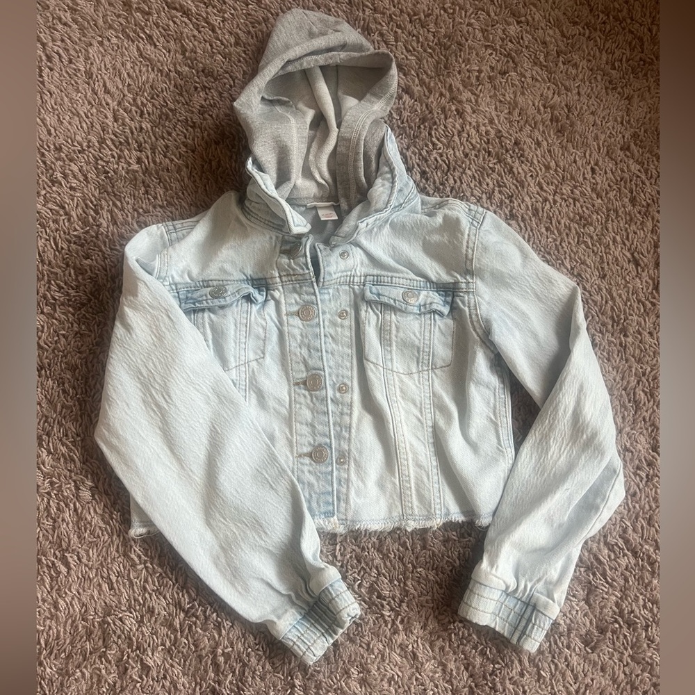 Little girls cropped hoodie button down denim jacket size 7/8